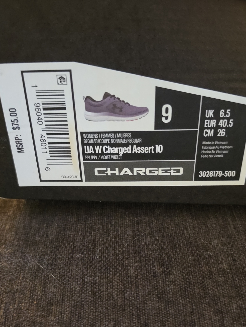Under Armour Charged Assert 10 Purple and Black Sneakers - Picture 7 of 8